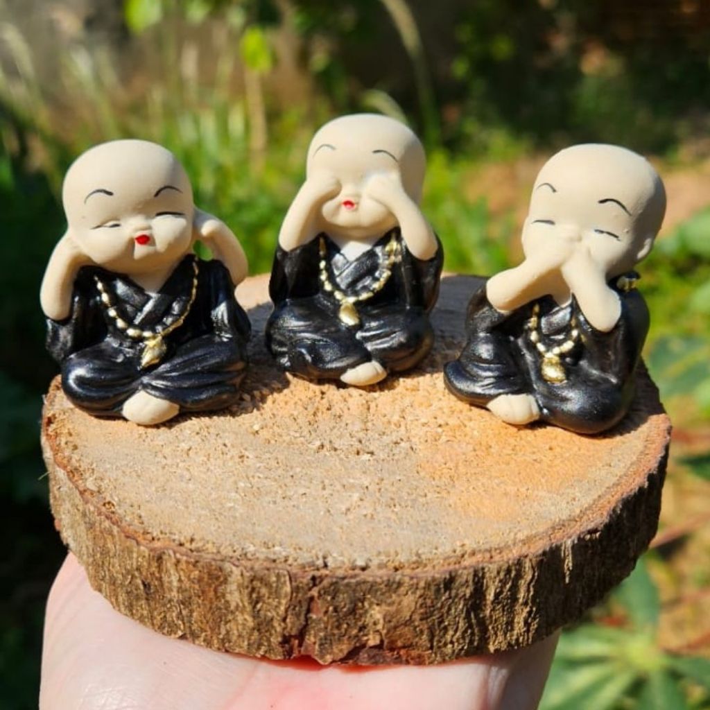Trio De Monges Da Sabedoria Cego Surdo Mudo Estatueta Buda Miniatura Decoração Casa Jardim