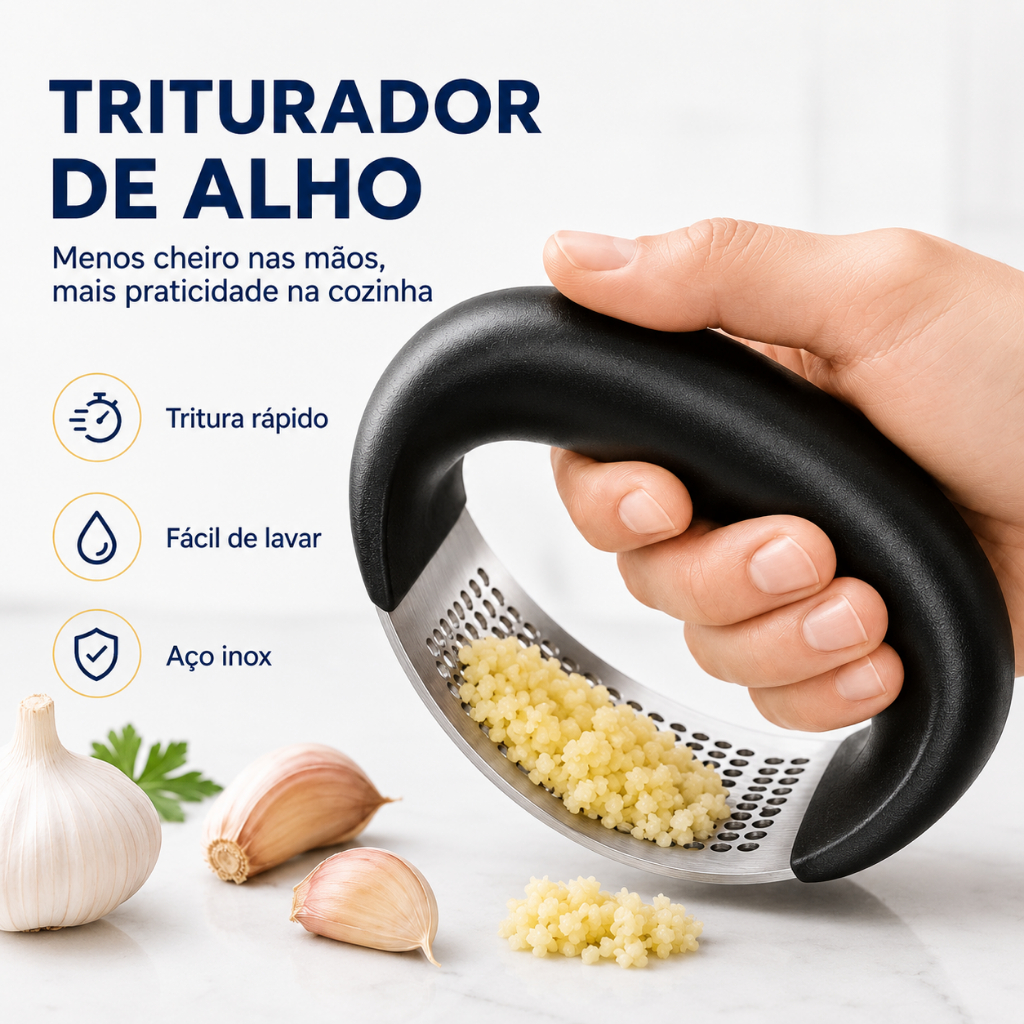 Triturador Amassador Espremedor de Alho Inox Manual | Utensílio de Cozinha Prático e Rápido