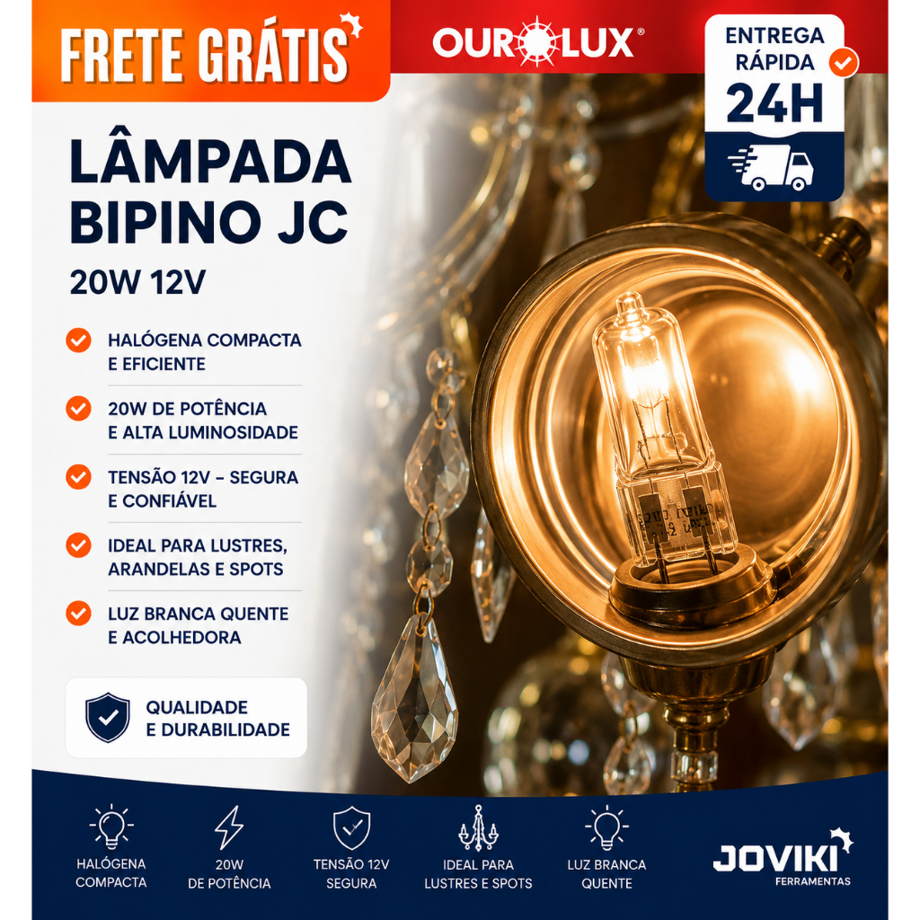 Ourolux Lâmpada Bipino JC 20W 12V – Halógena Compacta e Eficiente