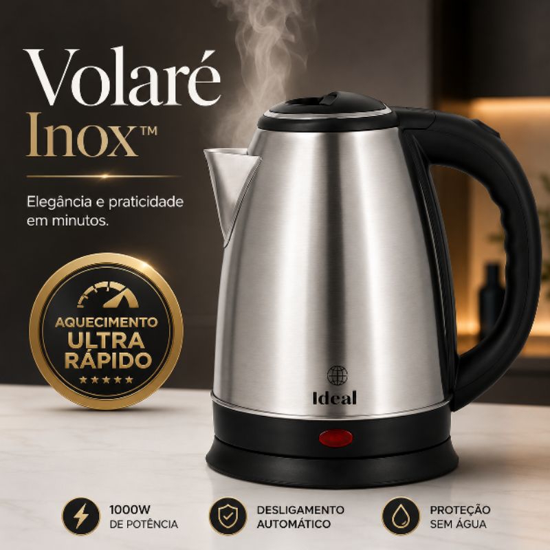 Volaré Inox™ Chaleira Elétrica Inox 1.8L 1000W Aquecimento Rápido Desligamento Automático 127V