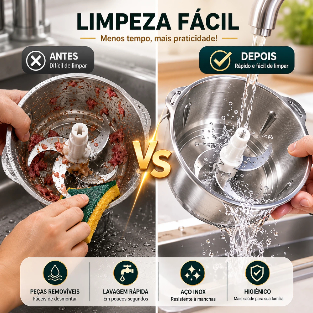 2/3 Litros Processador de Alimentos 5 Velocidades Bivolt - Picador e Triturador de Carne, Mixer Elétrico para Cozinha · foto 2