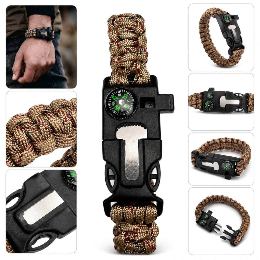 Pulseira de Sobrevivência Paracord com Bússola Apito Pulseira multifuncional