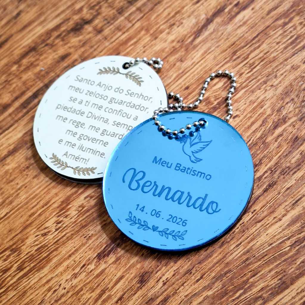 Kit Chaveiro Lembrancinha Batizado Personalizado, em mdf e acrílico Azul