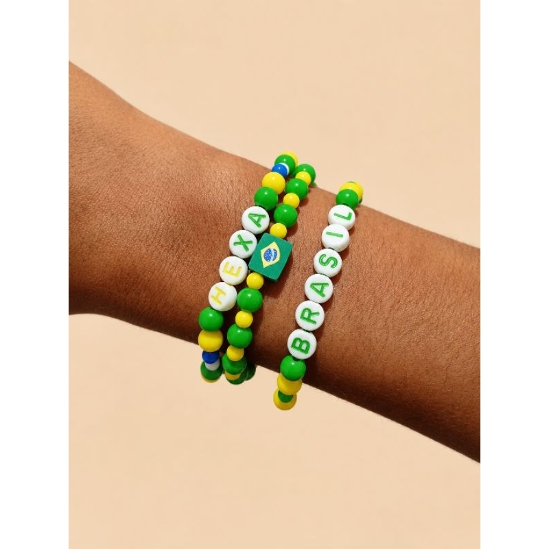 🇧🇷 Kit de Pulseiras/ Colar E Pulseira Do Brasil/ Miçangas/Artesanato/Copa Do Mundo/ Seleção Brasileira