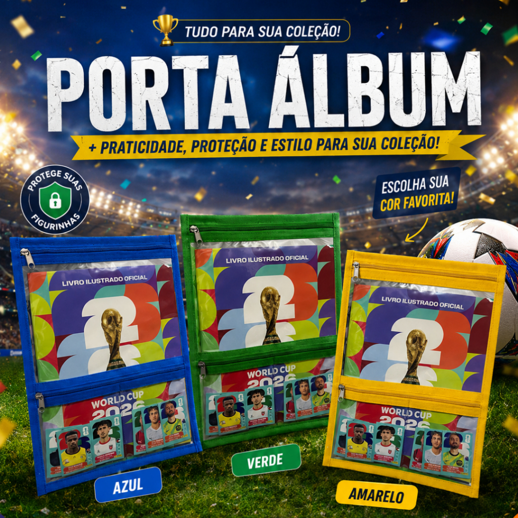 Protetor Capa Porta Álbum da Copa do Mundo 2026 com Bolso para Figurinhas