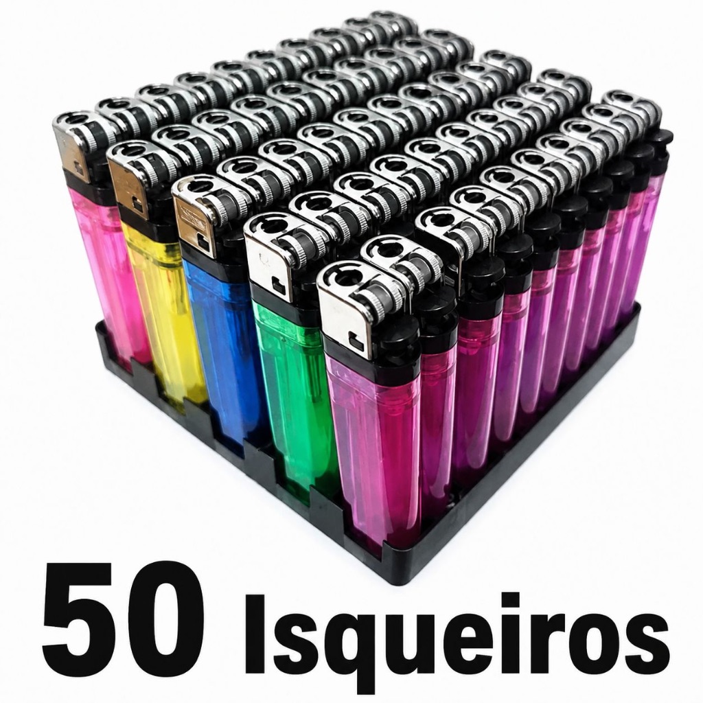 ￼Kit o caixa de 10 30 e 50 Isquueiros Simples Coloridos   Para Comércio, Bares e Restaurante Sem Gás