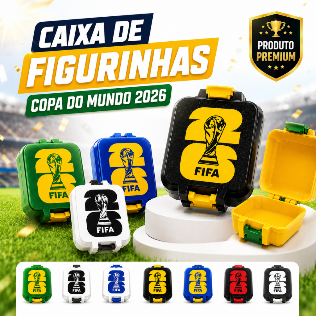Porta Figurinhas Copa do Mundo 2026 FIFA | Caixa Organizadora | Caixa de Figurinhas | Chaveiro Taça Copa do Mundo 2026