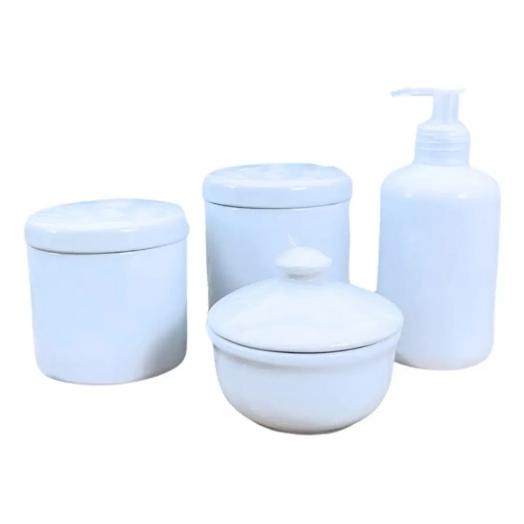 Kit higiene bebê 4 peças Tampa Porcelana Porta álcool e Potes Porcelana,VAI AO MICRO ONDAS