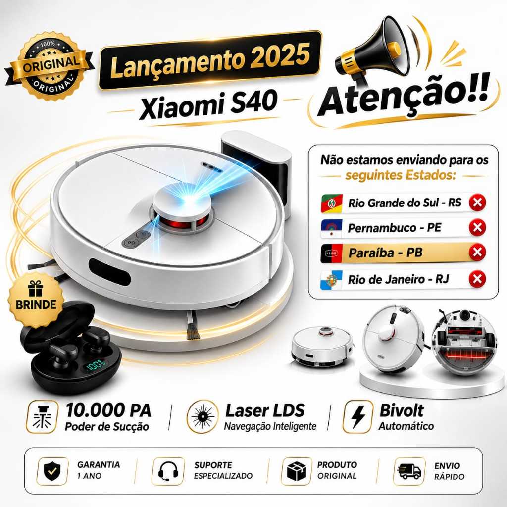 Robô Aspirador Vacuum S40 10.000 PA Laser LDS Bivolt lançamento