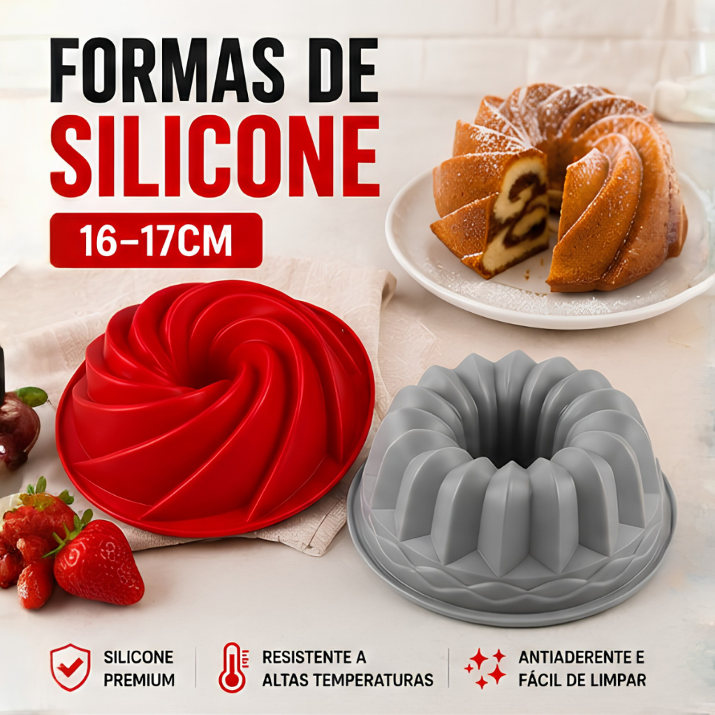 Kit Formas Silicone Antiaderente P/ Bolo Pudim Airfryer Forno Assadeira Profissional Multiuso