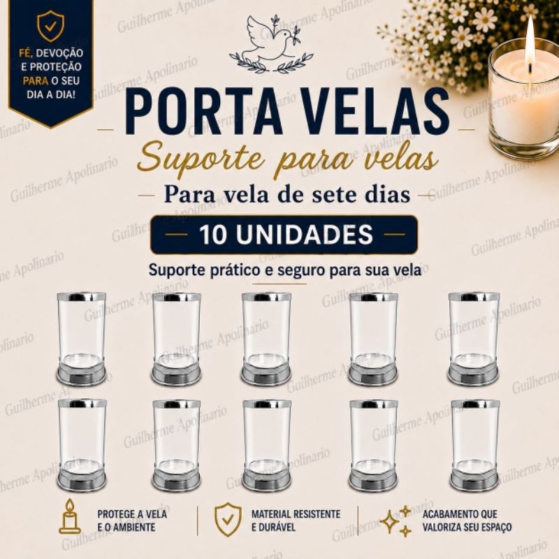 Kit C/10 Suporte De Vela 7 Dias, Suporte De Vela, Protetor De Vela