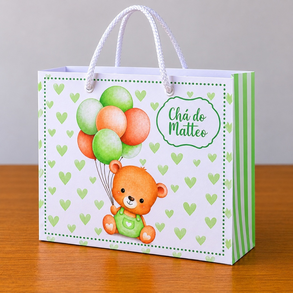 Sacola Personalizada Chá de bebe ursinho verde / lembracinhas/ PEGUE E MONTE /ENVIO RÁPIDO