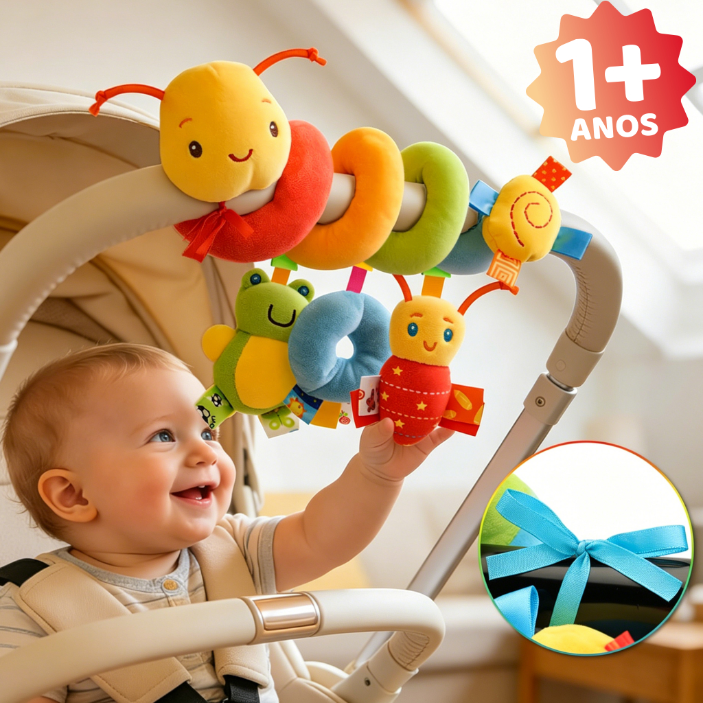 Móbile Espiral para Carrinho e Berço Bebê Conforto – Brinquedo Sensorial Educativo 1+ Anos com Chocalho