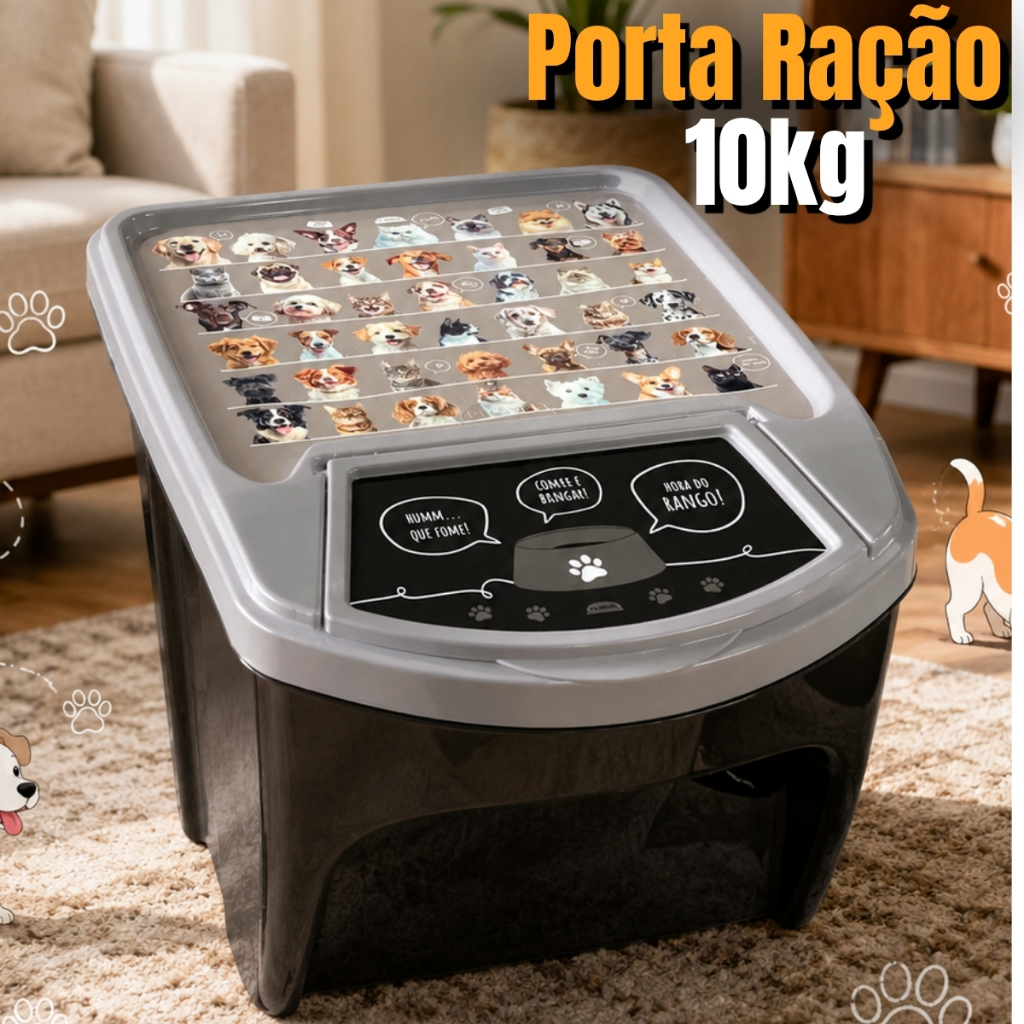 Pote Porta Ração 10 Kg Balde de Ração Pet Cachorro Gato Com Tampa Articulada SEM BISFENOL-A BPA FREE