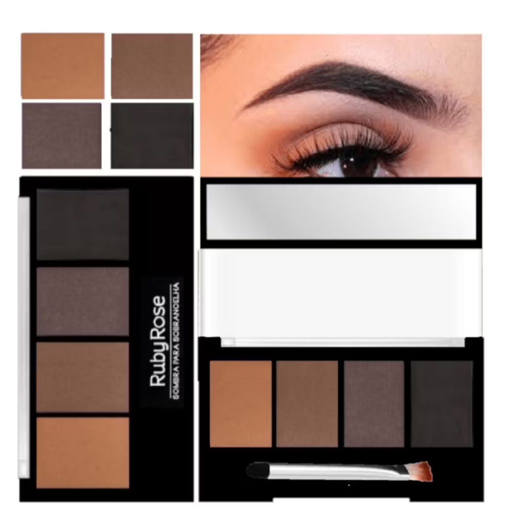 Paleta de Sombra Para Sobrancelhas Ruby Rose-- Conjunto de Sombras Alta Pigmentação, Pincel Duo Incluso