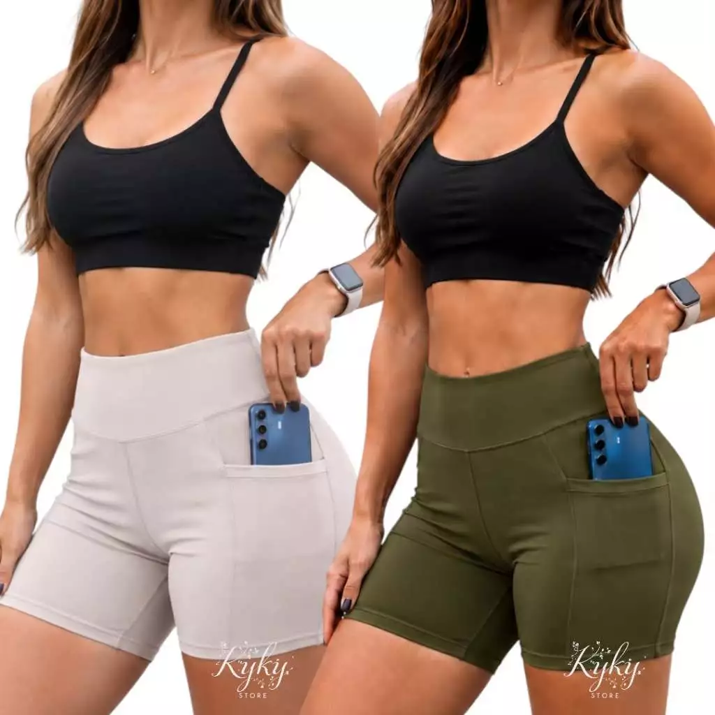 Kit 2 Shorts Feminino Com bolso Lateral Roupa Fitness Academia Corrida Zero Transparência Grosso — imagem 1