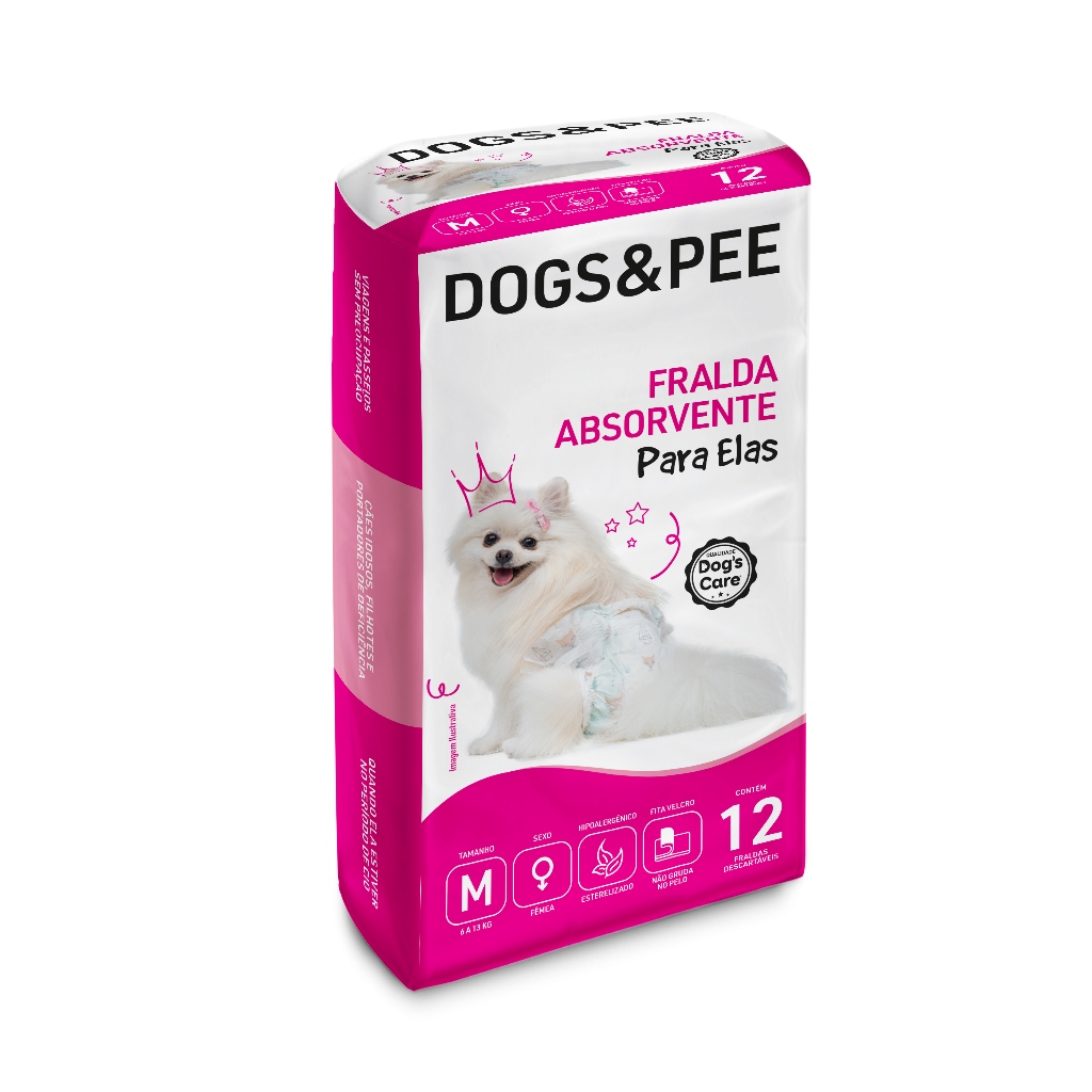 Fralda Higienica Descartável Hipoalergênica Femea Tamanho M 12 unidades Dogs & Pee