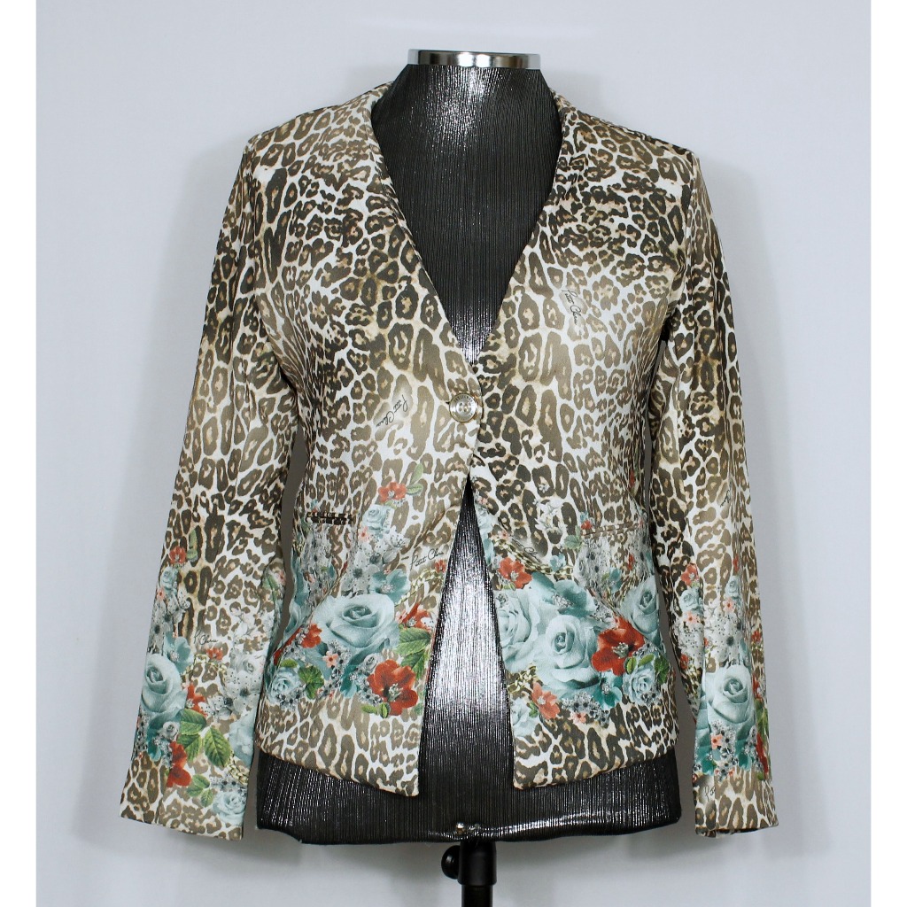 Blazer social alfaiataria feminino animal print e floral - Veste P - Ref. 5918 (brechó)