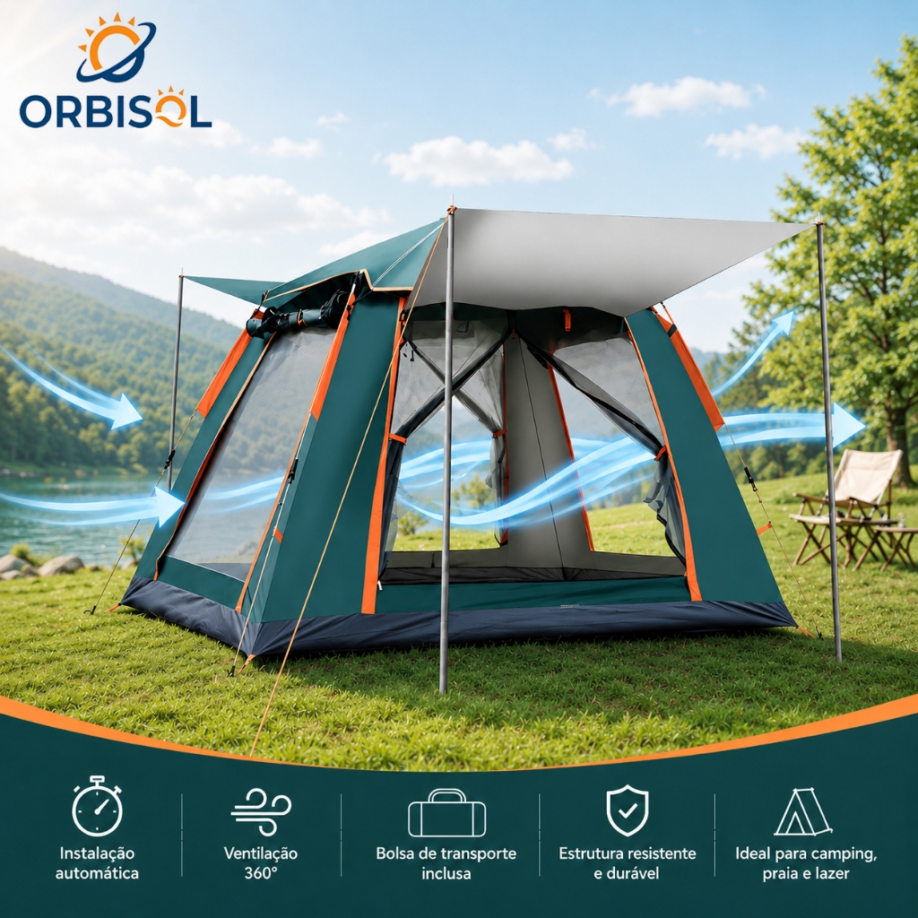 barraca de acampamento Automática 4-6 Pessoas - Tenda Portátil Para Acampamento Fácil Instalação