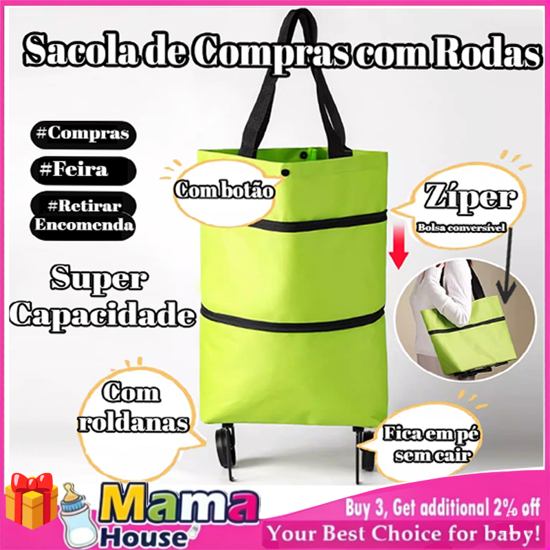 🚀 ENVIO RÁPIDO Carrinho de compras dobrável com rodas Carrinho de compras multiuso Bolsa viagem Ecológico Tamanho