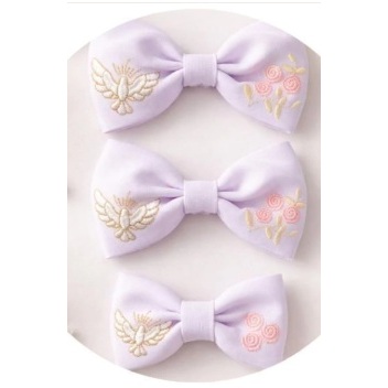 Laço de cabelo gravatinha bordado Espírito Santo Nossa Senhora bebe batizado católico