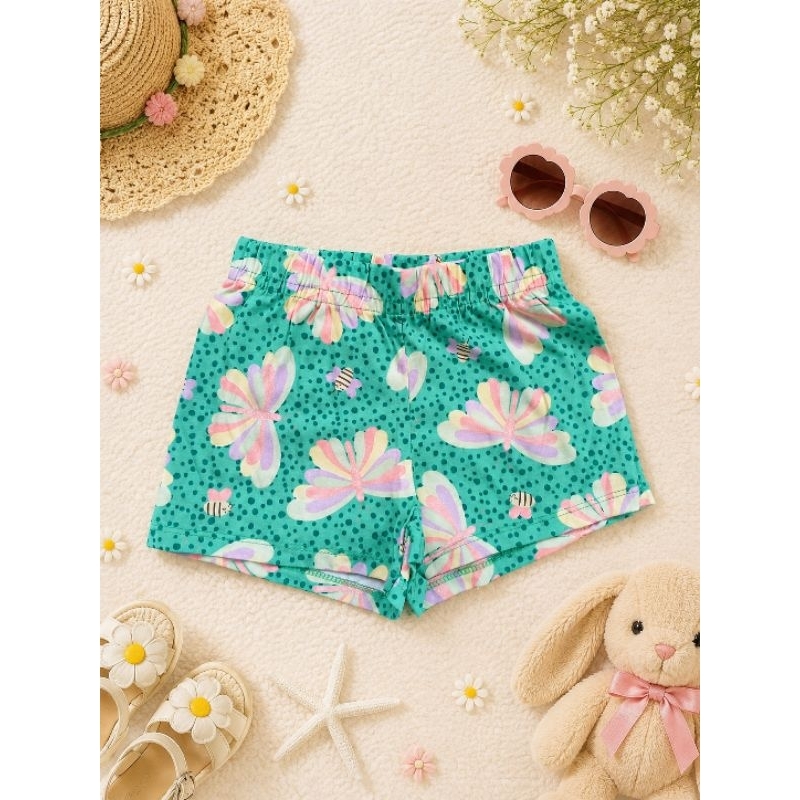 Shorts Infantil Feminino 4 Elian Brechó Estampado Borboleta Algodão Menina Elástico Desapego Barato Verão Confortável