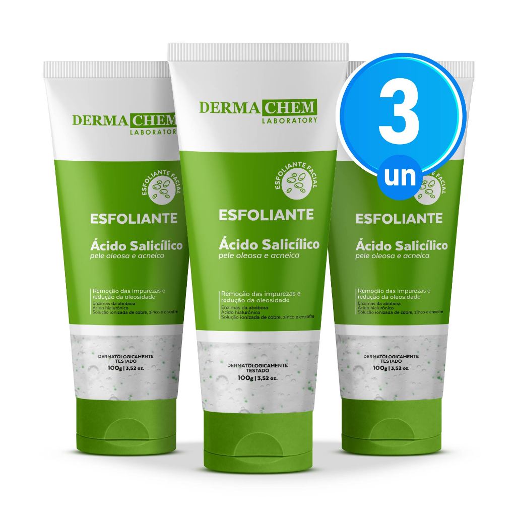 Kit 3 Gel Esfoliante Ácido Salicílico Enzimático 100ml Dermachem