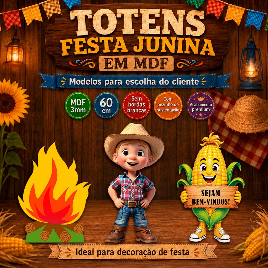 Totem Display Festa De Chão Em Mdf - FESTA JUNINA 60cm