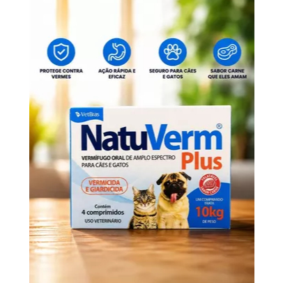 Vermífugo Natu Verm Plus Vermicida Giardicida 660mg 10kg Vetbras