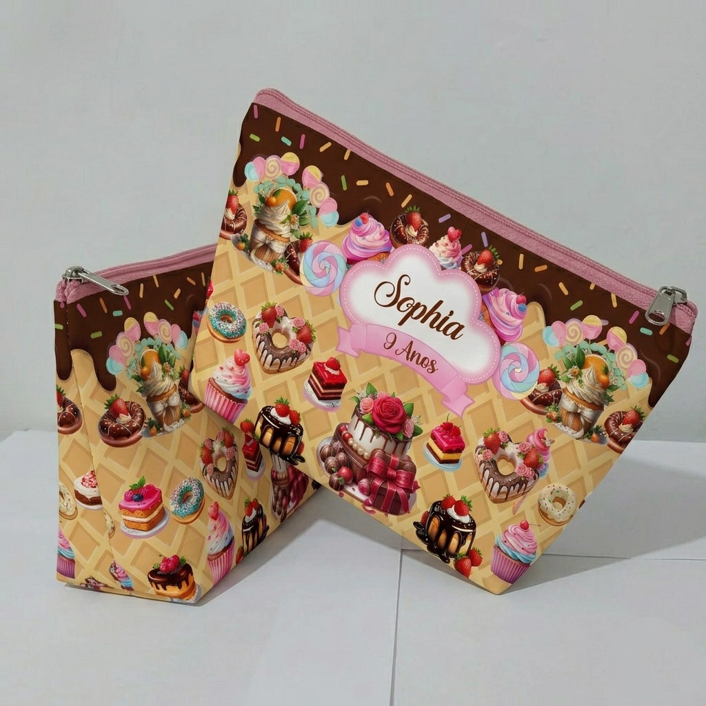 Kit Necessaire Personalizada Tema Confeitaria com nome Lembrancinha  Personalizada bolsinha Festa Infantil Aniversário