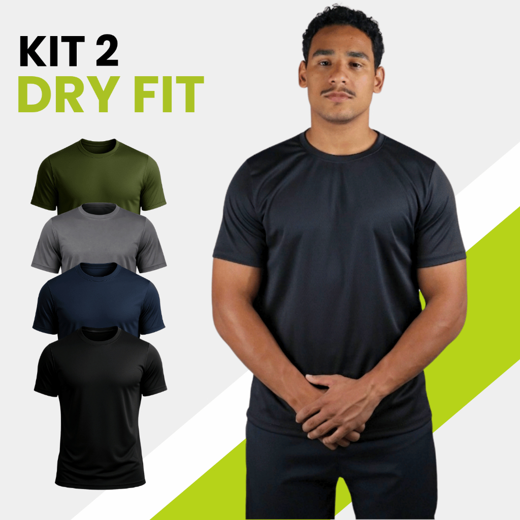 Kit 2 Camiseta Masculina Dry Fit Manga Curta Academia Camisa Premium Básica Malha Fria Lisa