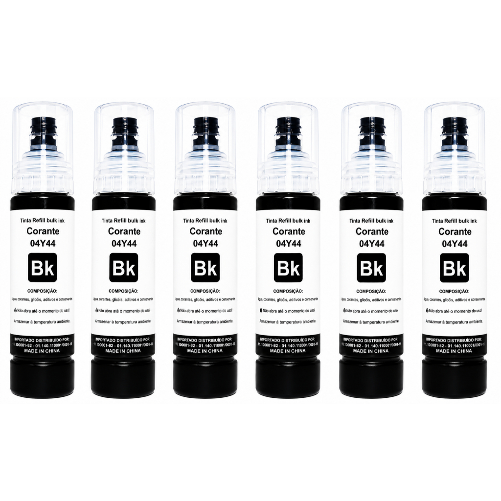 6 Tintas preta para Epson 70ml L3250 L3150 L3210 L3110 L5190 L5290 T544/504
