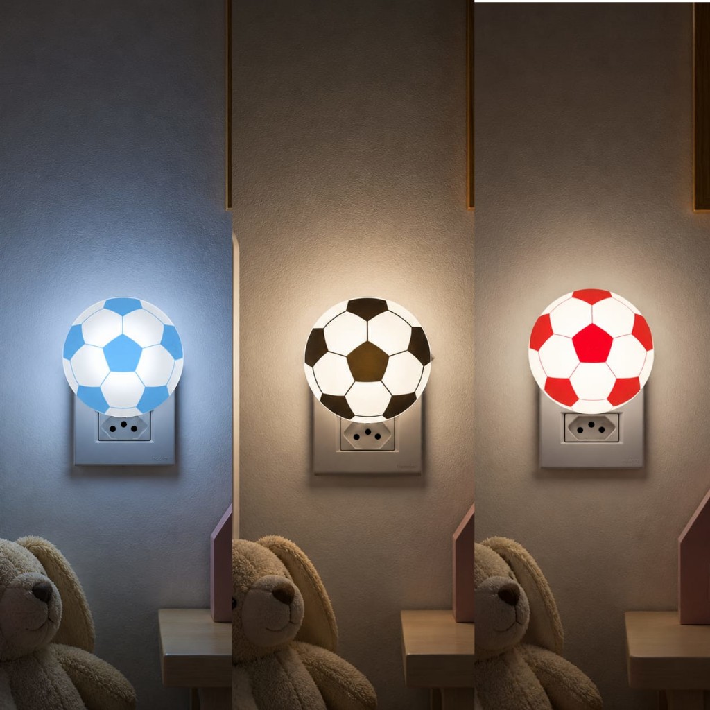 Luminária Decorativa Bola Futebol Noturna Tomada LED Bivolt
