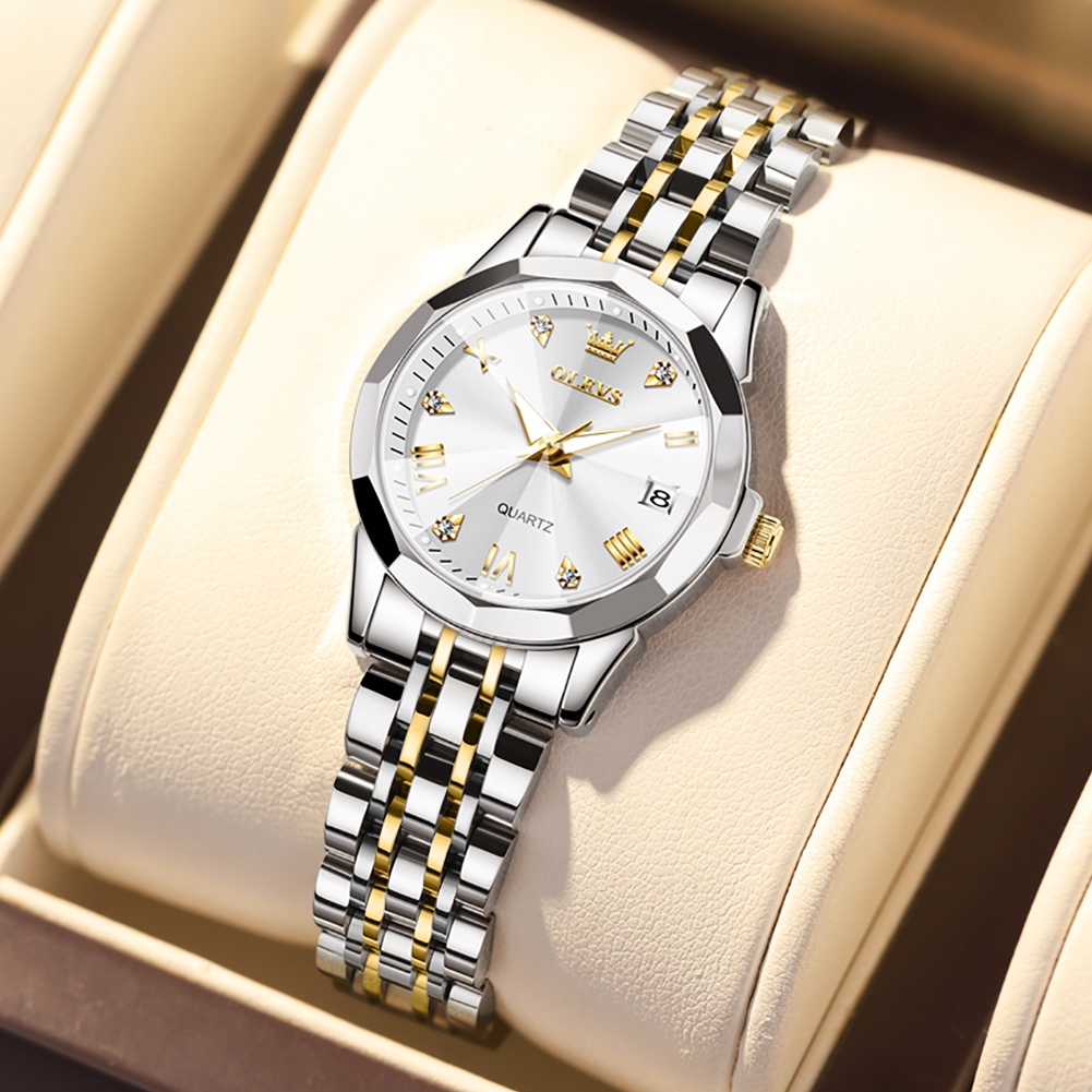 OLEVS relogio feminino luxo orient original de aço inoxidável quartzo dourado branco 9931