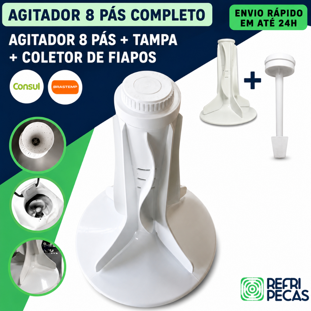 AGITADOR COMPLETO 8 PÁS 8 BLADES LAVADORA BRASTEMP/CONSUL BATEDOR MÁQUINA DE LAVAR BRASTEMP/CONSUL
