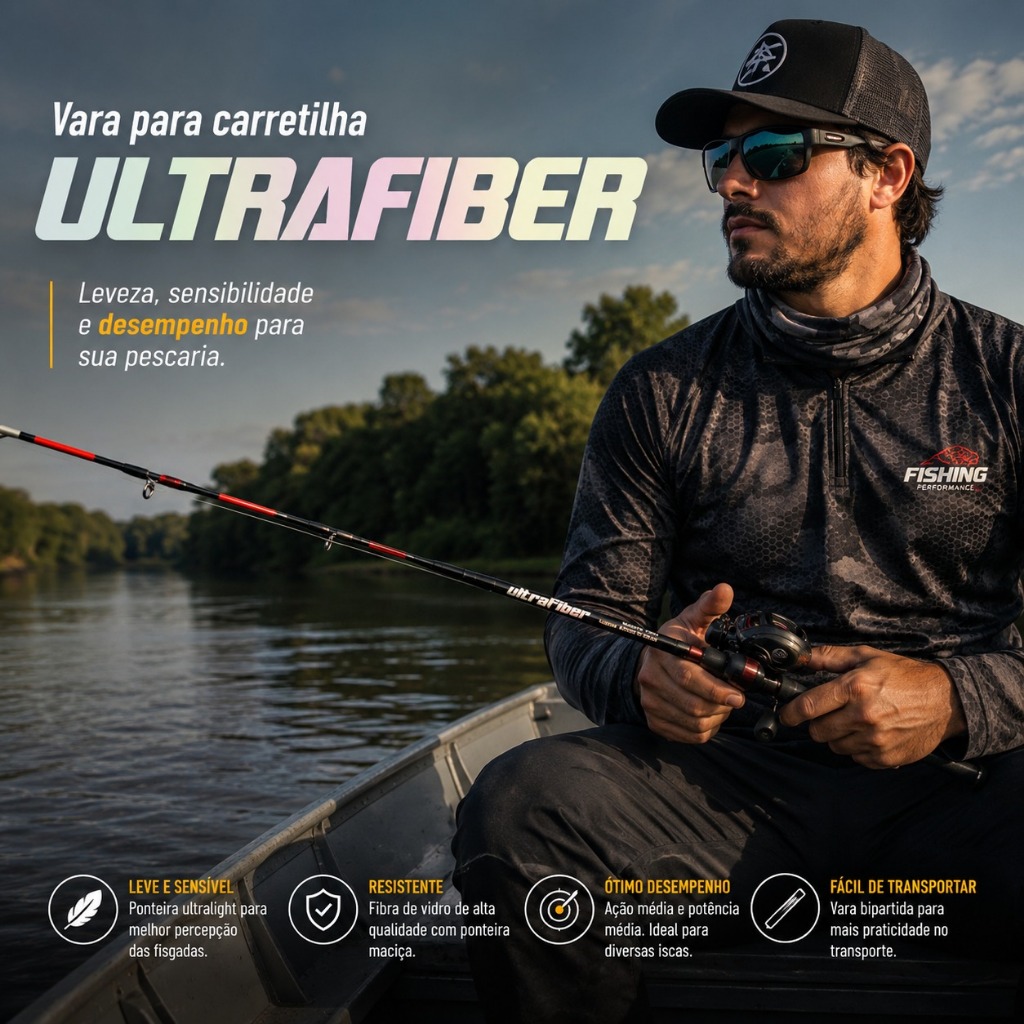 Vara de Pesca Para Carretilha Ultrafiber - Fibra de vidro Ponteira Maciça 2-6 lbs 12 guias Cabo em EVA 135g