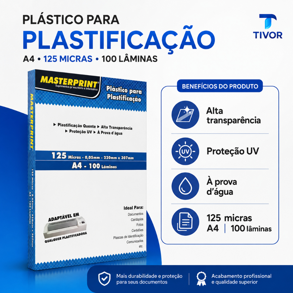 Plástico P/ Plastificação Masterprint A4 220x307mm 0,05 100 Folhas