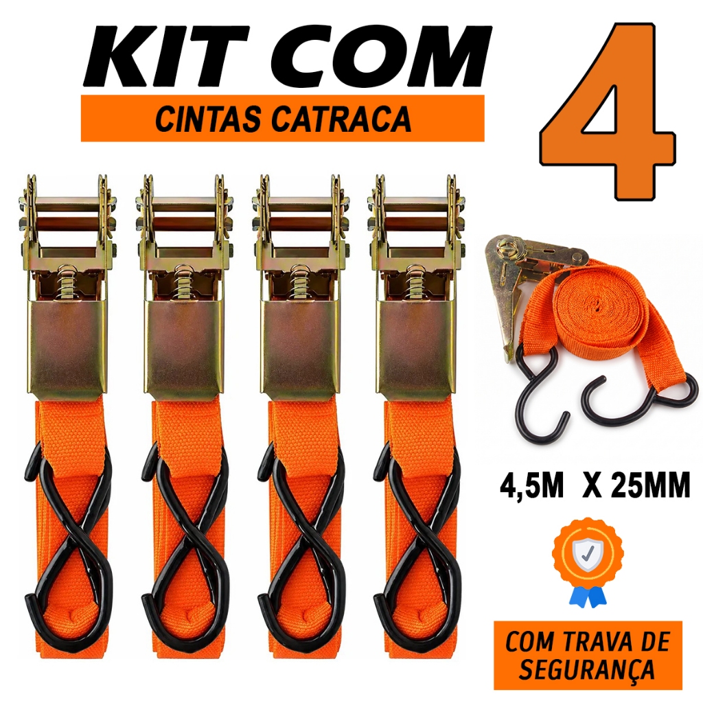 Kit 4 Cintas Catraca 5 Metros Largura 25mm Suporta 800kg Catraquinha  Carga Cinta Amarração