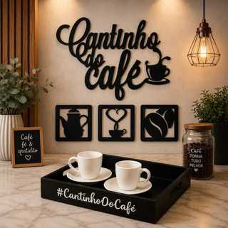 Kit Cantinho Do Café Bandeja Com Alça + Escrita Cantinho do Café Decoração Cozinha Recepção