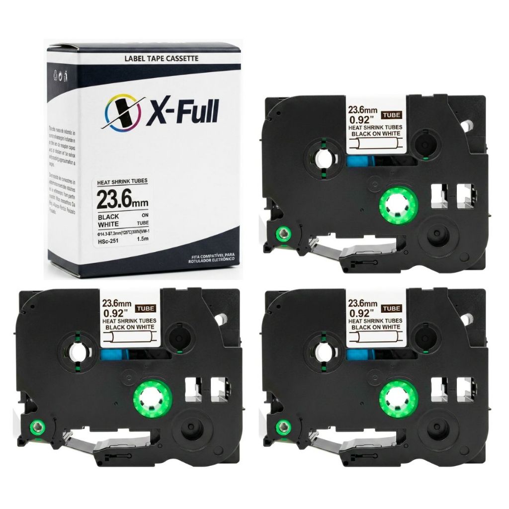 3 Fita Compatível HSC-251 HSC251 HSE-251 23.6mm 1.5m Preto No Branco Tubo Termoretrátil PT-P750W PT-P900W PT-D800W