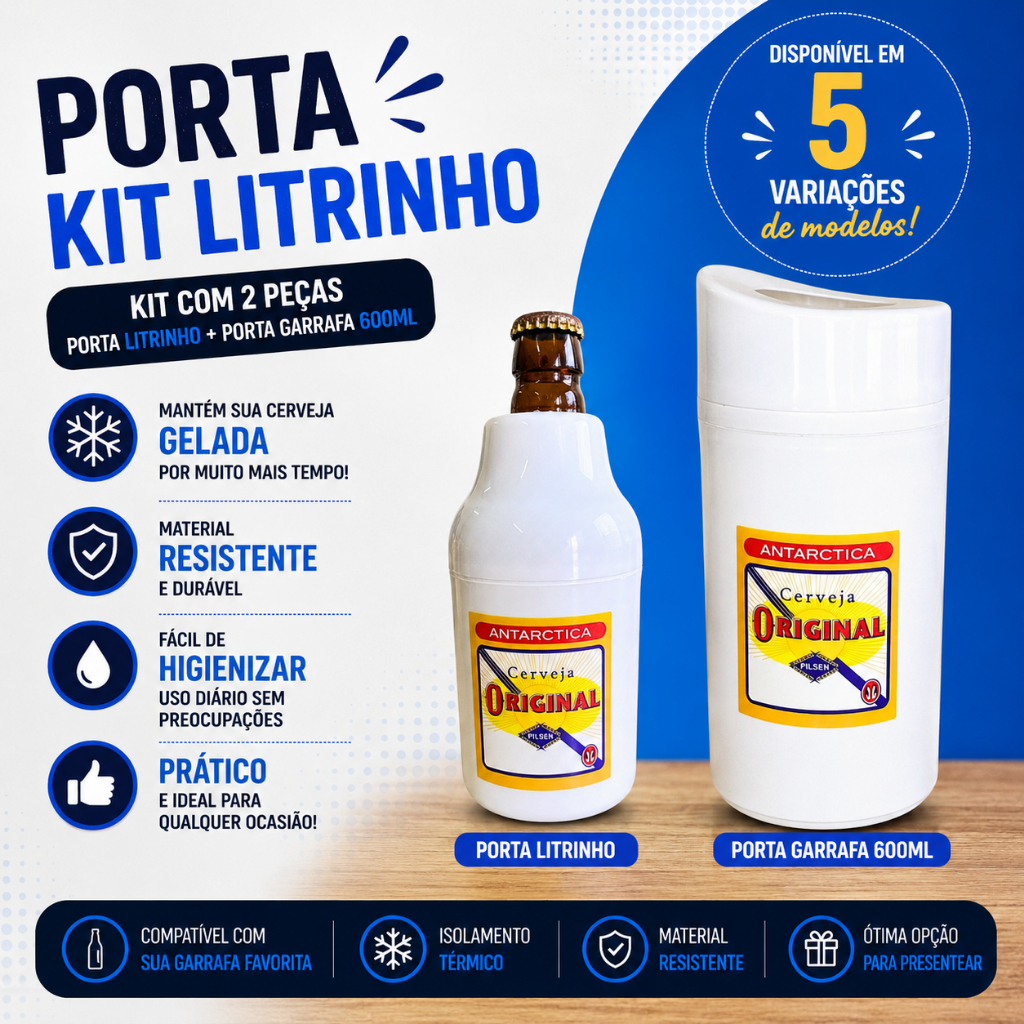 Kit Porta Garrafa 600ml e Porta Lata e Litrinho 300ml Suporte Cerveja Térmico bebida