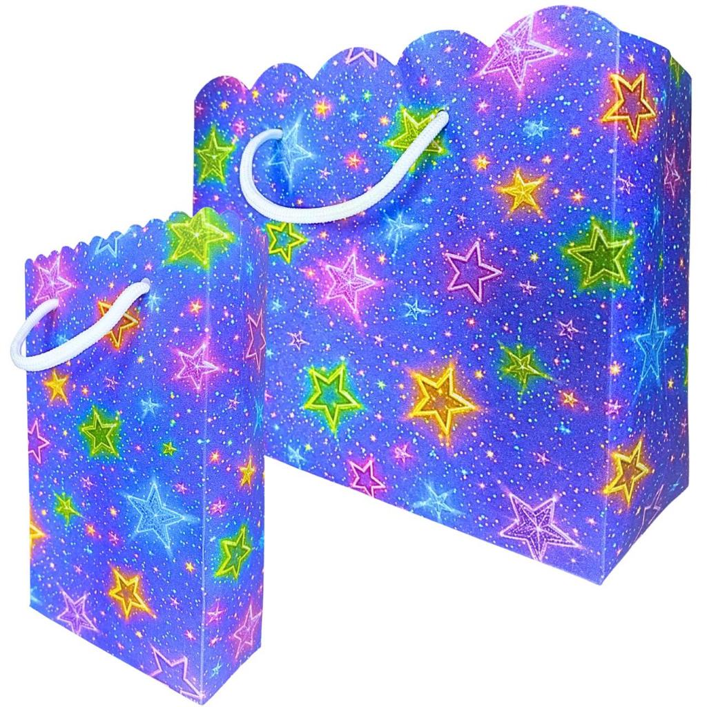 Sacolinha Estrelinhas Neon Lilas Estrelas Coloridas Sacolinhas para Lembrancinha de Aniversário Infantil Bolsa