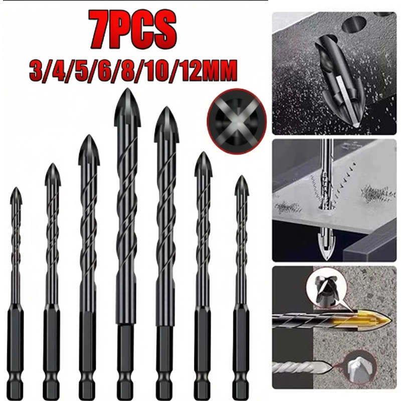 Kit 7 Brocas de carboneto Triangular Titânio Profissionais 3-12mm Para Fura Tudo
