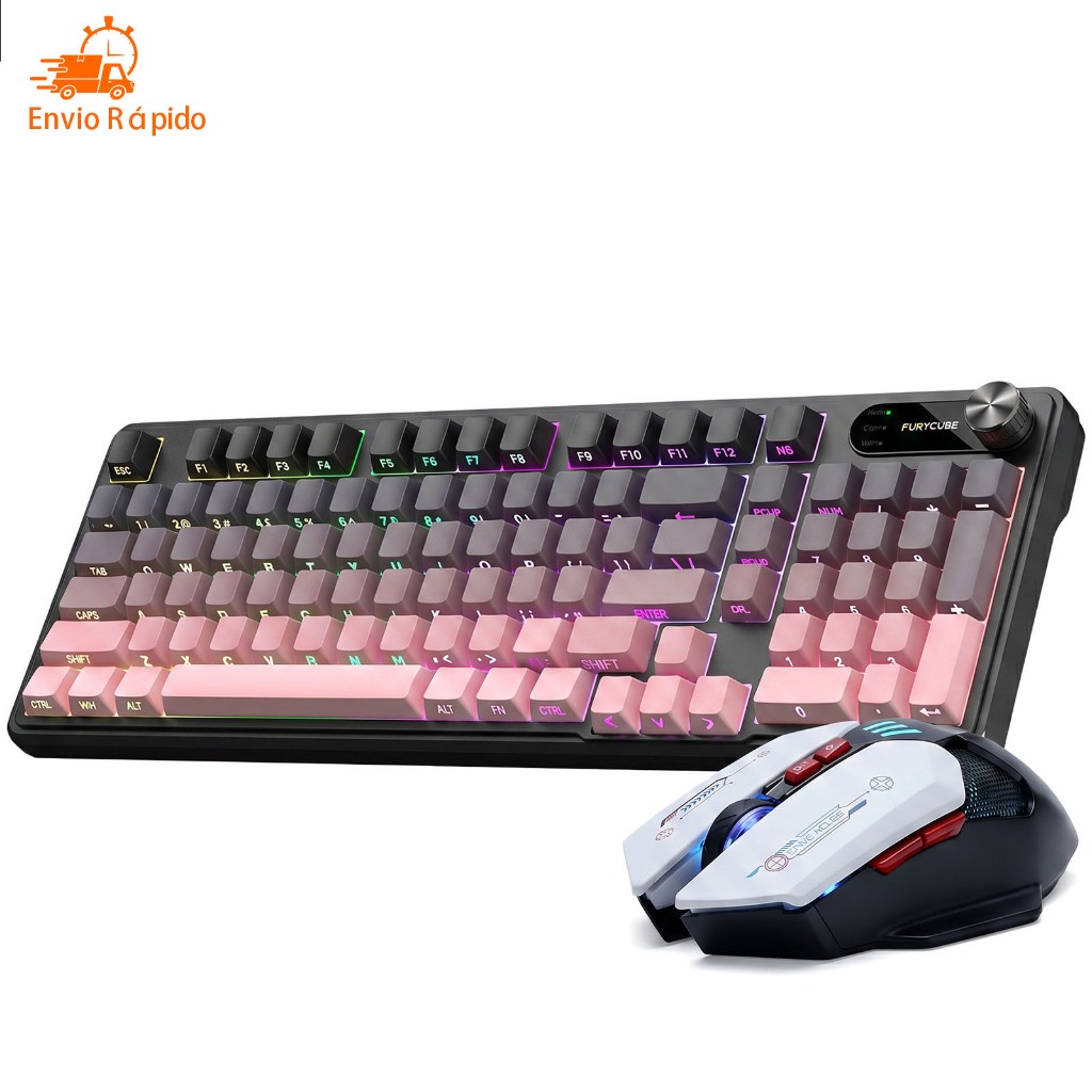 O conjunto de teclado e mouse semi-mecânico suporta 12 efeitos de iluminação RGB, adequado para computadores/notebooks