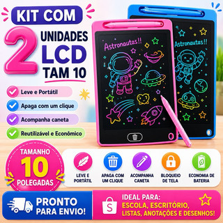 KIT COM 2 LOUSA MAGICA 10 polegadas Infantil Tablet Magico Grande Digital Lousa Para Desenho