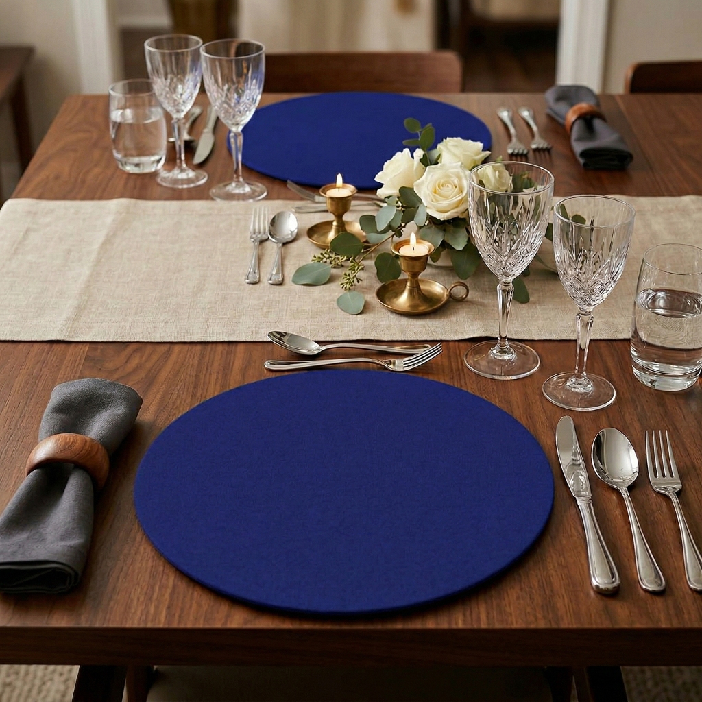 Kit Capa De Sousplat Mesa Jantar 4 6 8 Lugares Azul Royal Lisa Jacquard