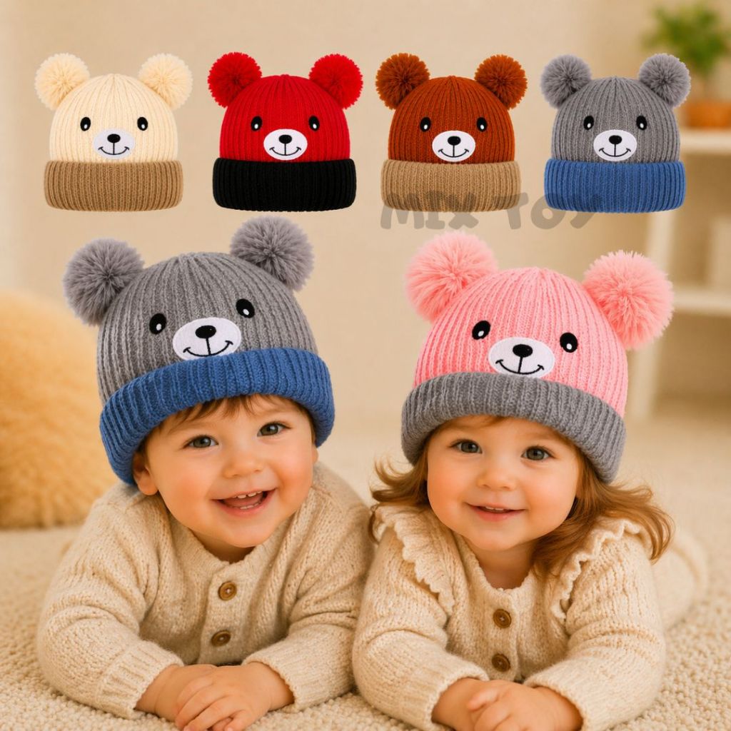 Touca Infantil Ursinho Gorro Bebê Forrada Quentinha Frio Outono Inverno 1178