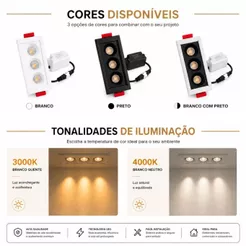Spot Led Embutir 6w 3 Focos Minimalista Luminaria triplo quadrado linear