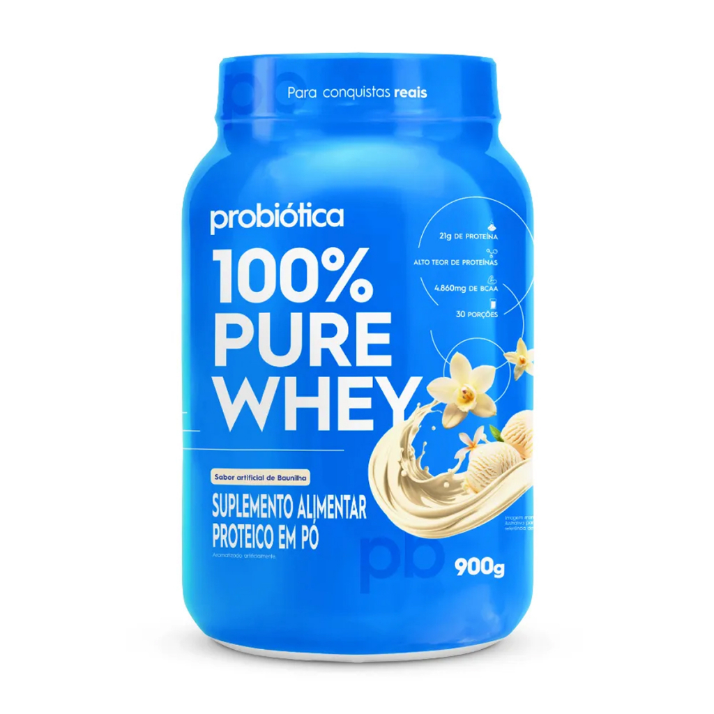 100% Pure Whey Sabor Baunilha Probiótica Pote 900g