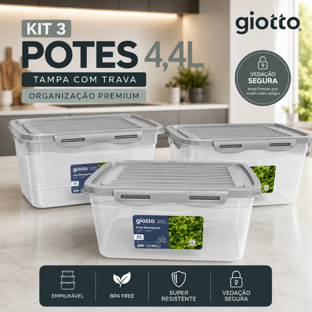 Kit 3 Potes 4,4L Tampa Trava Alto Colorido Cinza Off White Camurça Transparente Giotto